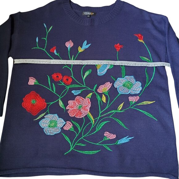 Unique Dark Blue / Nay Floral Embroidered Sweater One Size - Picture 6 of 8